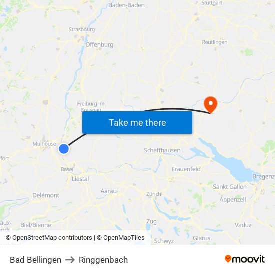 Bad Bellingen to Ringgenbach map