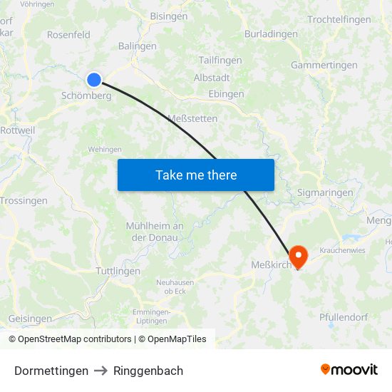 Dormettingen to Ringgenbach map