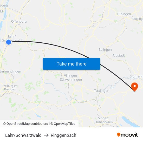 Lahr/Schwarzwald to Ringgenbach map