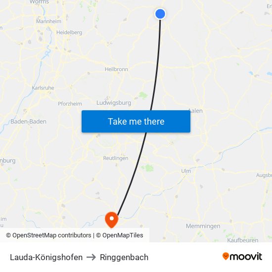 Lauda-Königshofen to Ringgenbach map