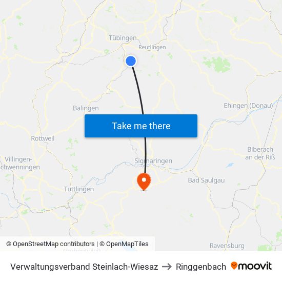 Verwaltungsverband Steinlach-Wiesaz to Ringgenbach map
