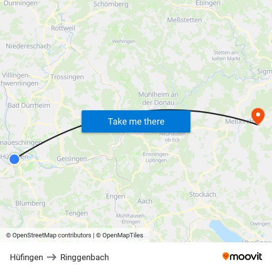 Hüfingen to Ringgenbach map