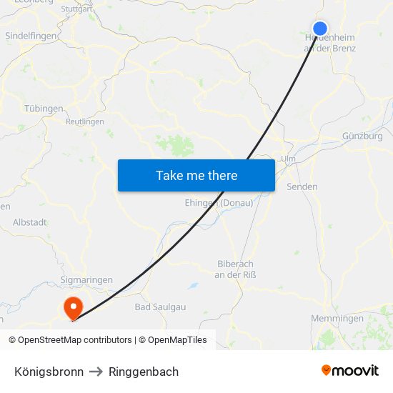 Königsbronn to Ringgenbach map