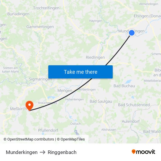 Munderkingen to Ringgenbach map