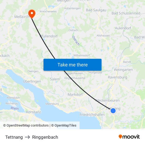 Tettnang to Ringgenbach map