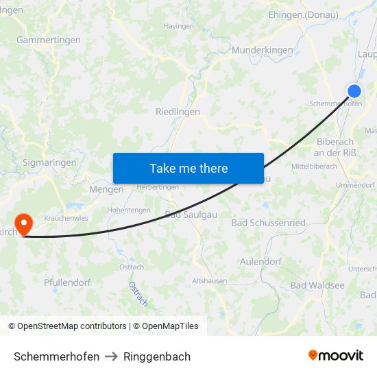 Schemmerhofen to Ringgenbach map