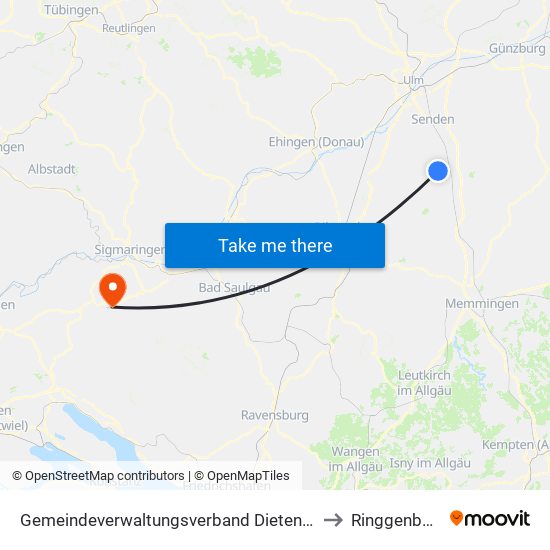 Gemeindeverwaltungsverband Dietenheim to Ringgenbach map