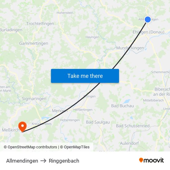 Allmendingen to Ringgenbach map