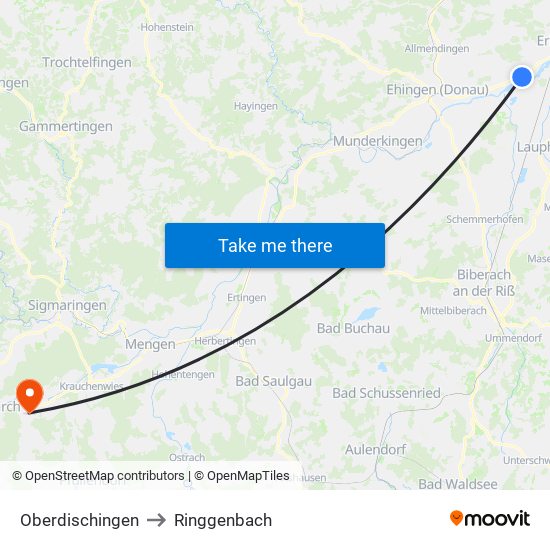 Oberdischingen to Ringgenbach map