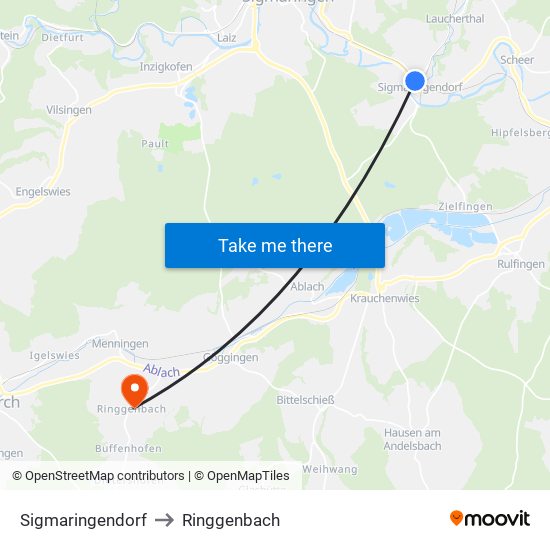 Sigmaringendorf to Ringgenbach map