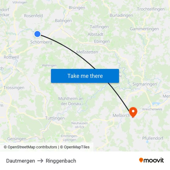 Dautmergen to Ringgenbach map