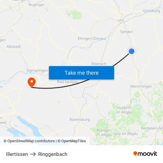 Illertissen to Ringgenbach map