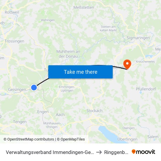 Verwaltungsverband Immendingen-Geisingen to Ringgenbach map