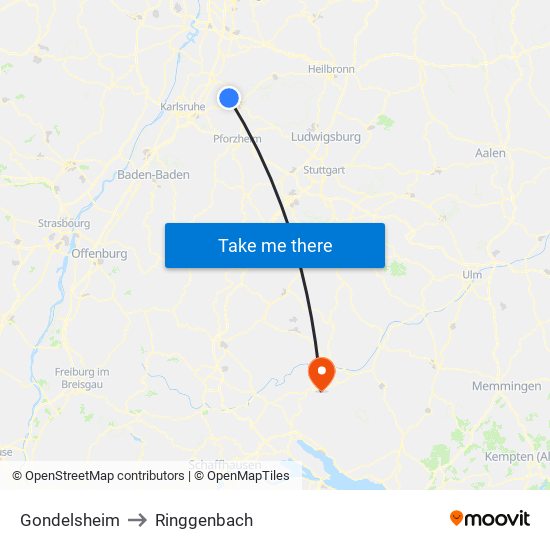 Gondelsheim to Ringgenbach map