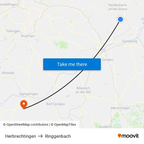 Herbrechtingen to Ringgenbach map