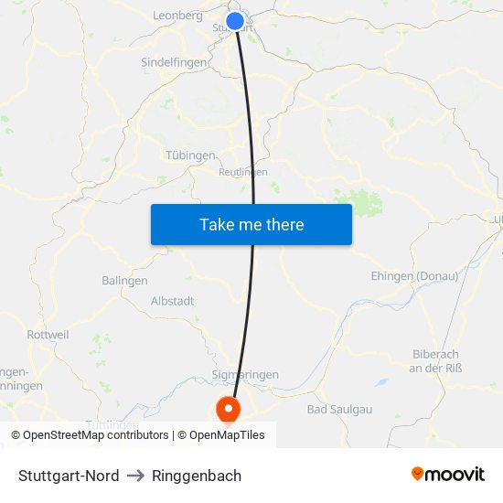 Stuttgart-Nord to Ringgenbach map