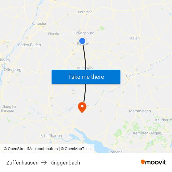 Zuffenhausen to Ringgenbach map