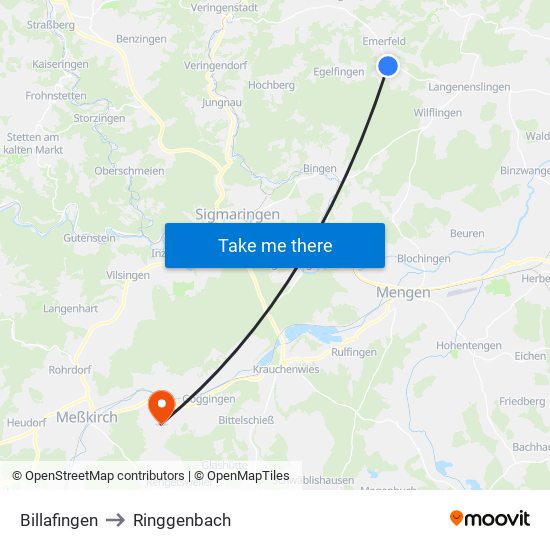 Billafingen to Ringgenbach map