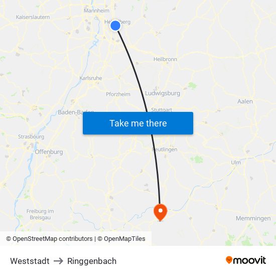 Weststadt to Ringgenbach map