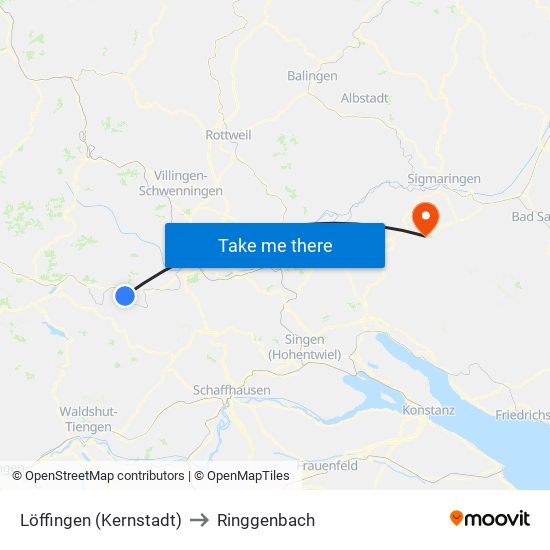 Löffingen (Kernstadt) to Ringgenbach map