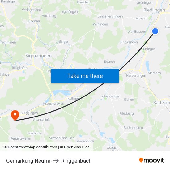 Gemarkung Neufra to Ringgenbach map