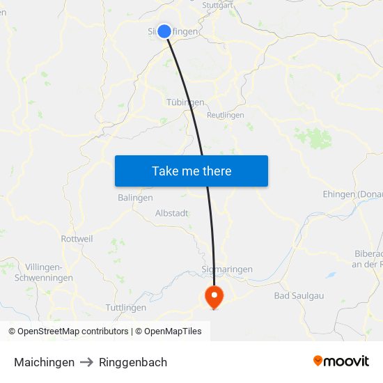 Maichingen to Ringgenbach map