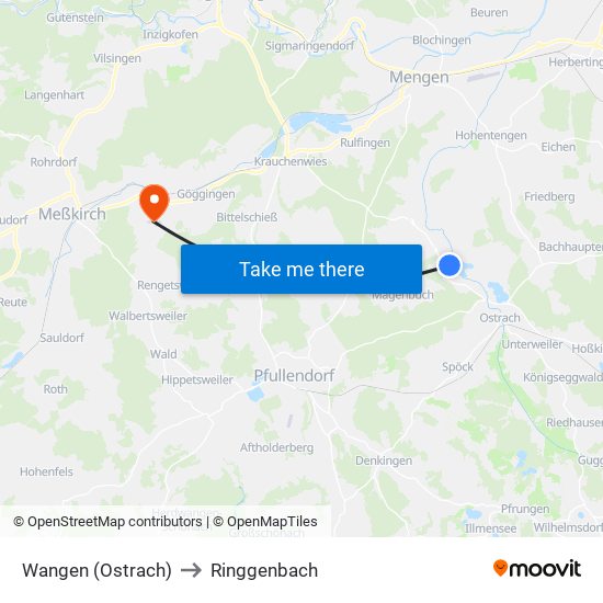 Wangen (Ostrach) to Ringgenbach map