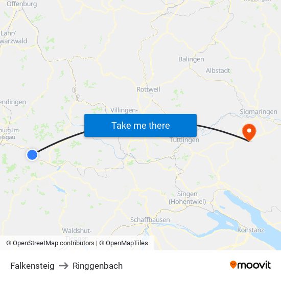 Falkensteig to Ringgenbach map