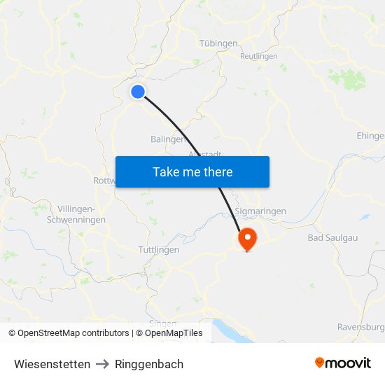 Wiesenstetten to Ringgenbach map