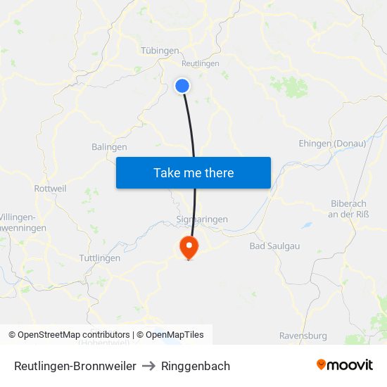 Reutlingen-Bronnweiler to Ringgenbach map