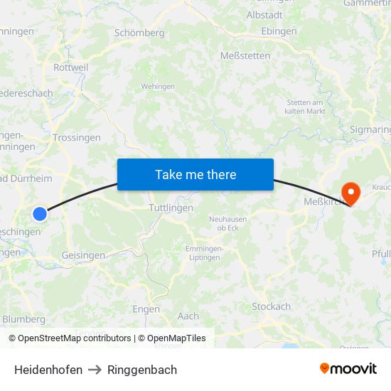 Heidenhofen to Ringgenbach map