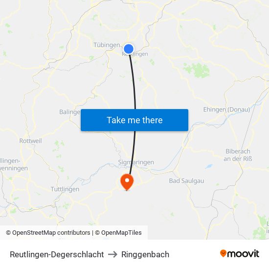 Reutlingen-Degerschlacht to Ringgenbach map