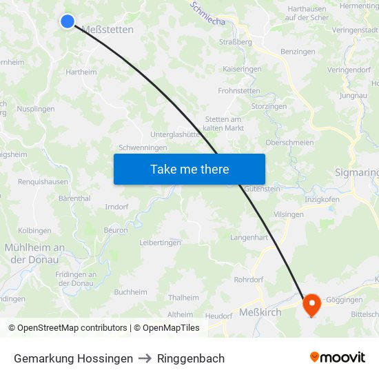 Gemarkung Hossingen to Ringgenbach map