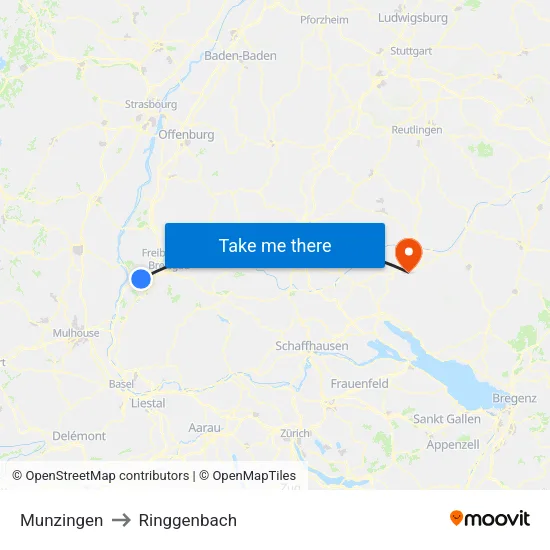 Munzingen to Ringgenbach map