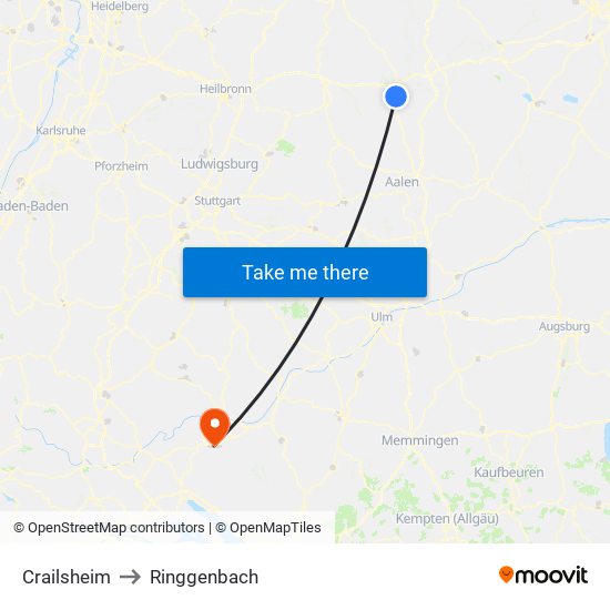 Crailsheim to Ringgenbach map