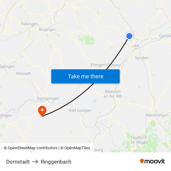 Dornstadt to Ringgenbach map