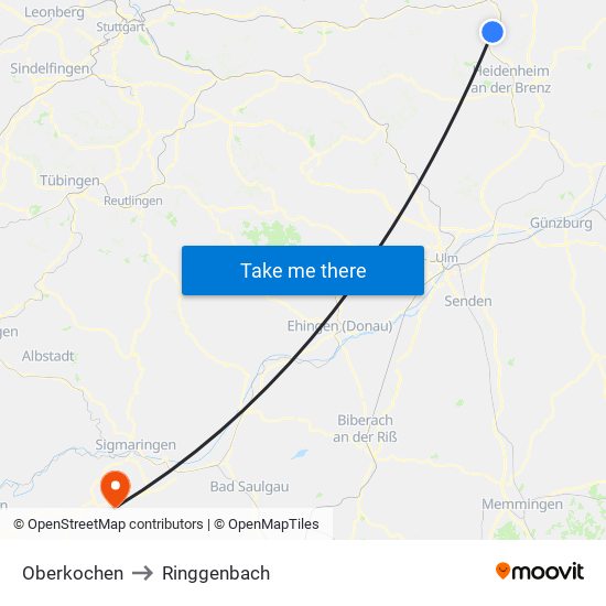 Oberkochen to Ringgenbach map