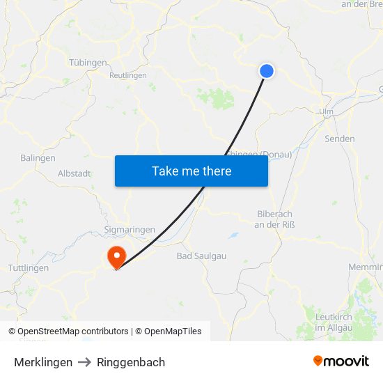 Merklingen to Ringgenbach map