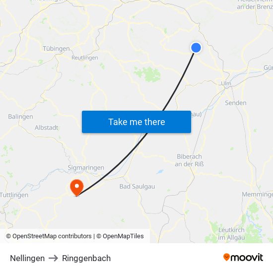 Nellingen to Ringgenbach map