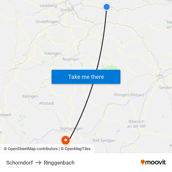 Schorndorf to Ringgenbach map