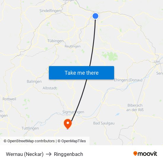 Wernau (Neckar) to Ringgenbach map