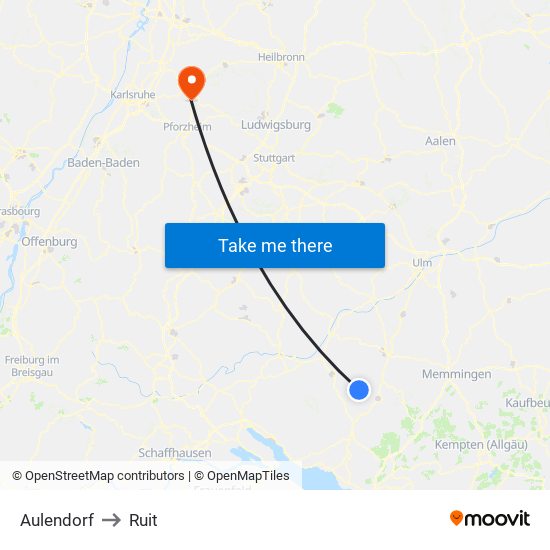 Aulendorf to Ruit map