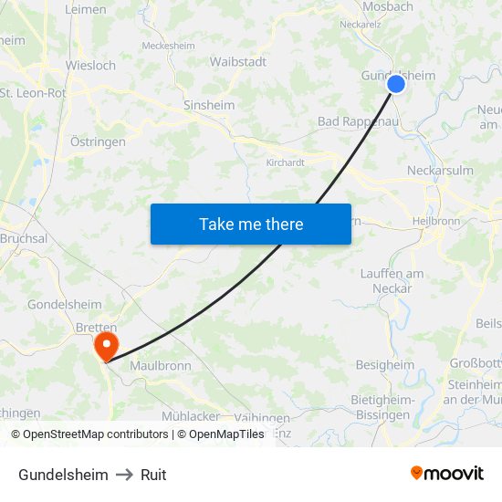 Gundelsheim to Ruit map