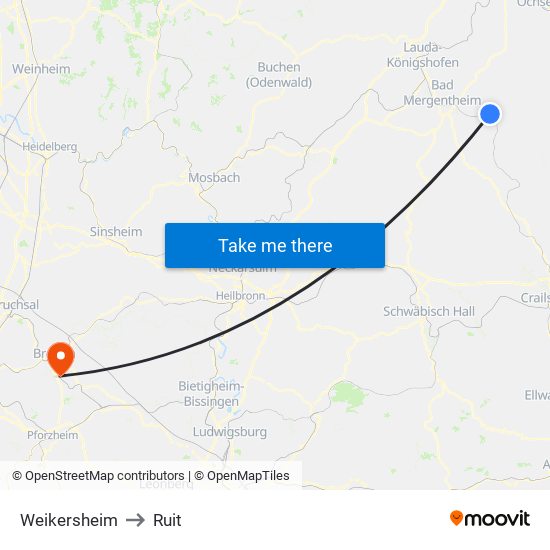 Weikersheim to Ruit map