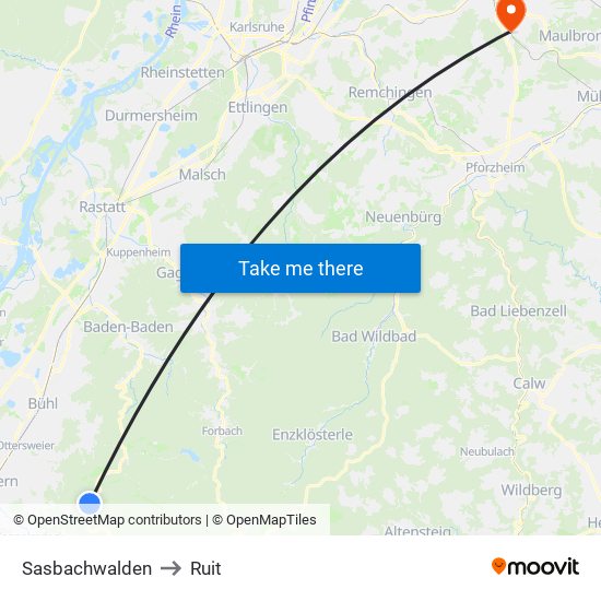 Sasbachwalden to Ruit map