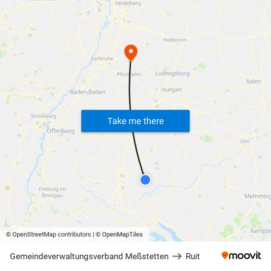 Gemeindeverwaltungsverband Meßstetten to Ruit map