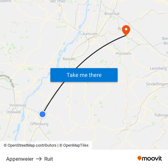 Appenweier to Ruit map