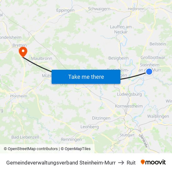 Gemeindeverwaltungsverband Steinheim-Murr to Ruit map