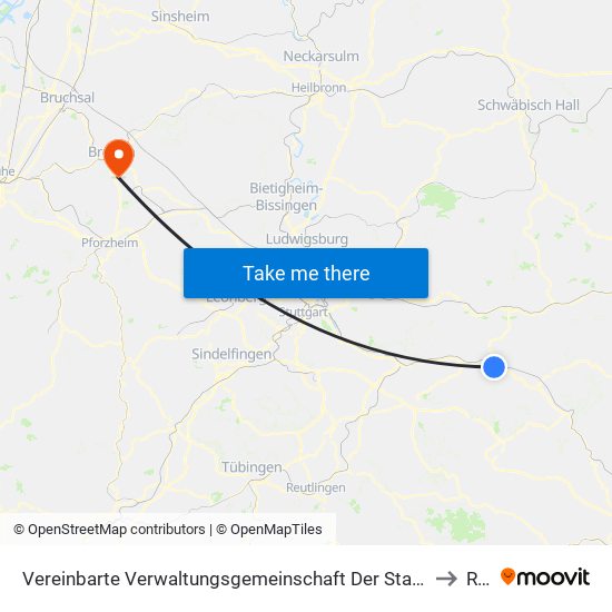 Vereinbarte Verwaltungsgemeinschaft Der Stadt Göppingen to Ruit map