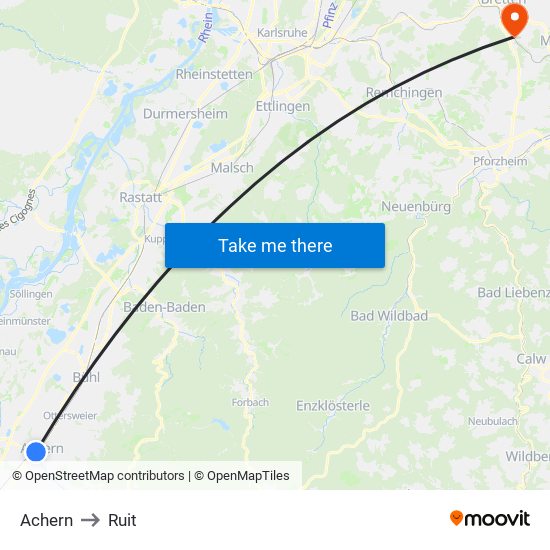 Achern to Ruit map